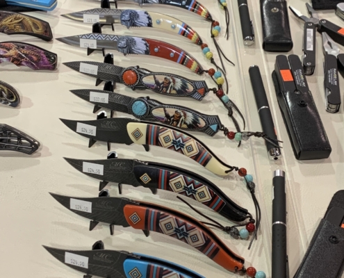 Techtron specialty knives on display at the gun and knife show