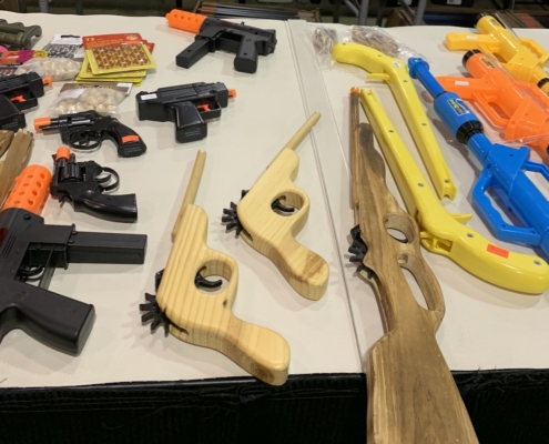 Rubber band guns, water guns and more at Techtron table